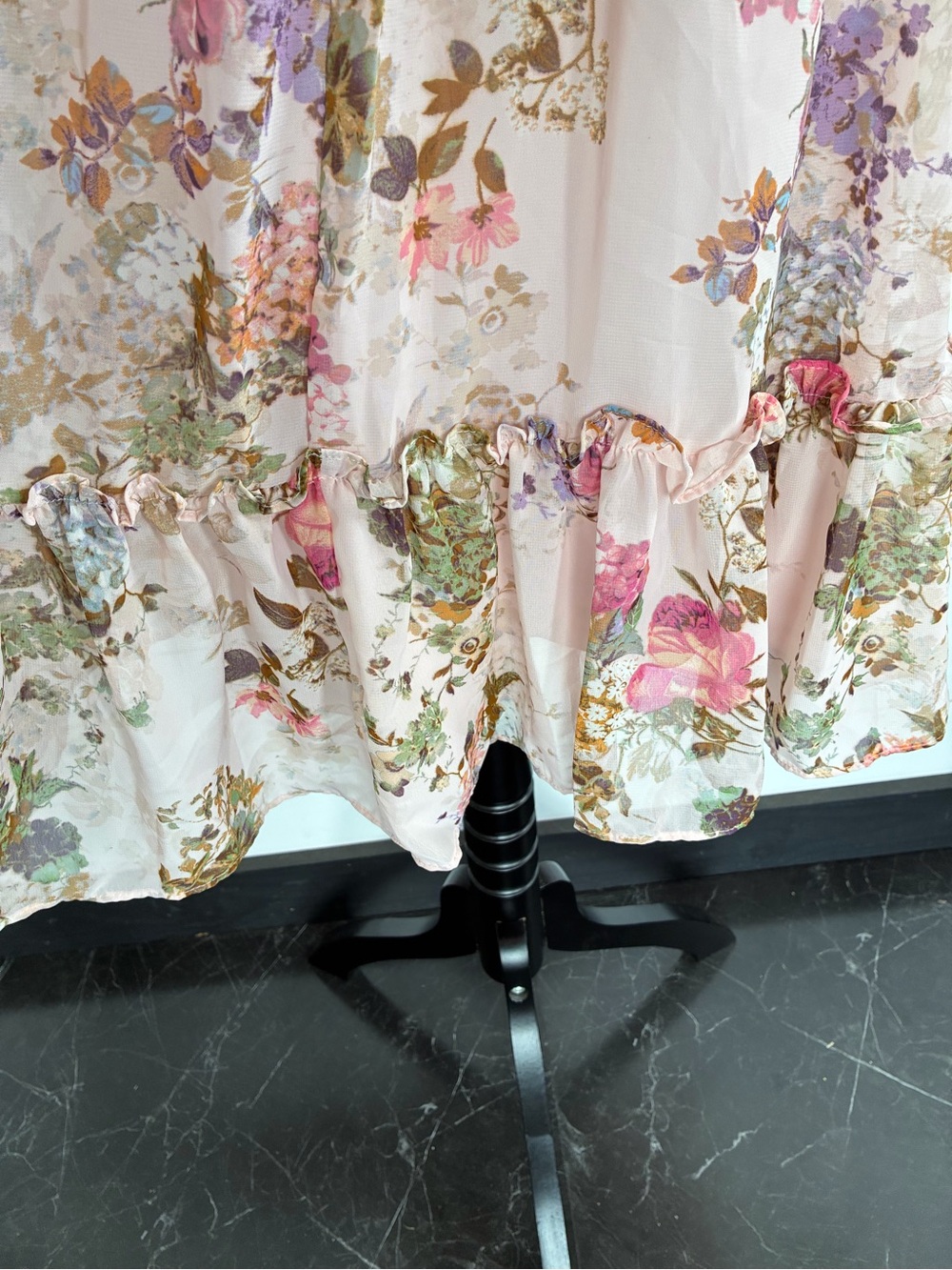 Taylor Floral Chiffon A-Line Dress 22W Pink Knee Length V-Neck Balloon Sleeve - Picture 7 of 11